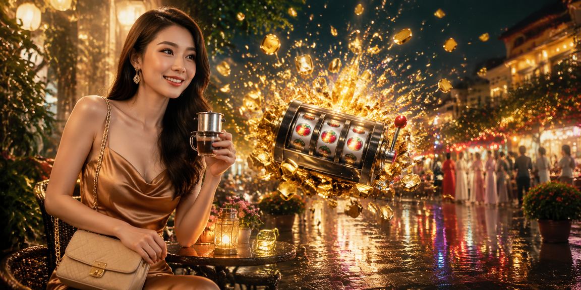 Người chơi slots tại quán cà phê Đà Lạt trong buổi tối thư giãn