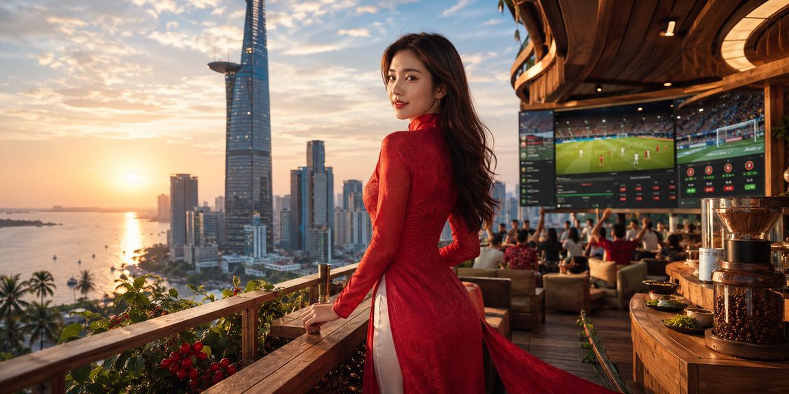 Không gian casino và cá cược hiện đại tại TP. Hồ Chí Minh với trang phục áo dài truyền thống