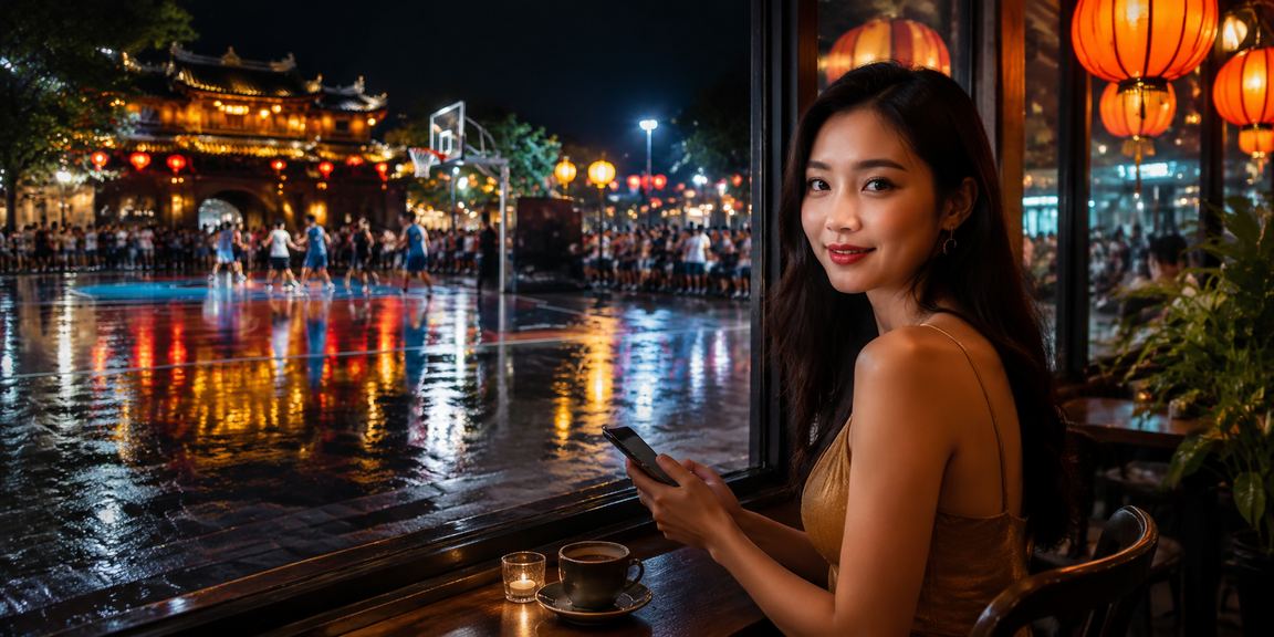 Người chơi theo dõi trận bóng rổ tại Huế và đặt cược qua điện thoại